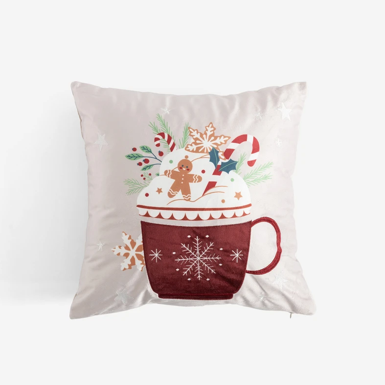 Povlak na polštář s vánočním motivem béžová CALIN 45x45 cm