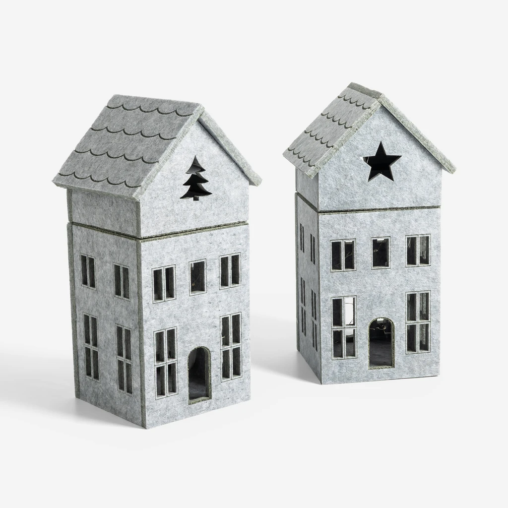 Dekorace filcový domek LED, šedý, 28 cm, MIX