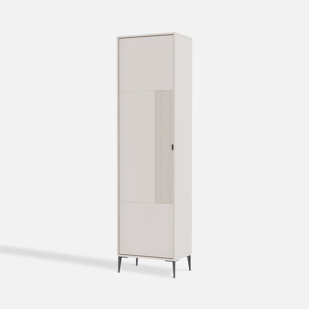 Szafa wysoka INERTIA kaszmir Szafa INERTIA – lekka, nowoczesna i łatwa w pielęgnacji, idealna do mniejszych pomieszczeń.