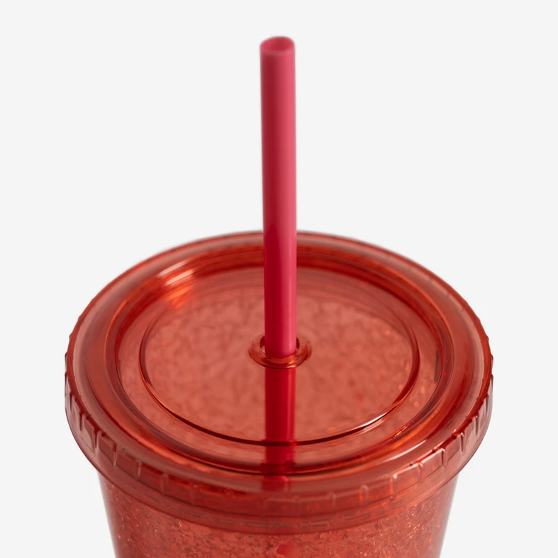 Kubek plastikowy ze słomką czerwony 500 ml