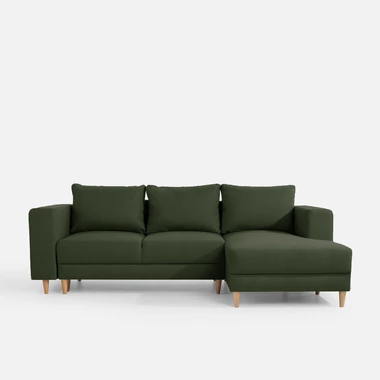 Olivově zelená rozkládací rohová sedací souprava PERA pravá