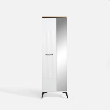 Bílá drážkovaná skříň se zrcadlem VELUTTO