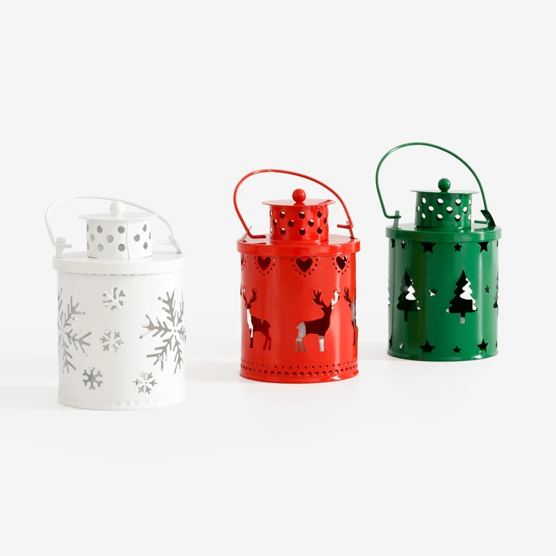 Dekorace bílá LED lucerna se sněhovými vločkami