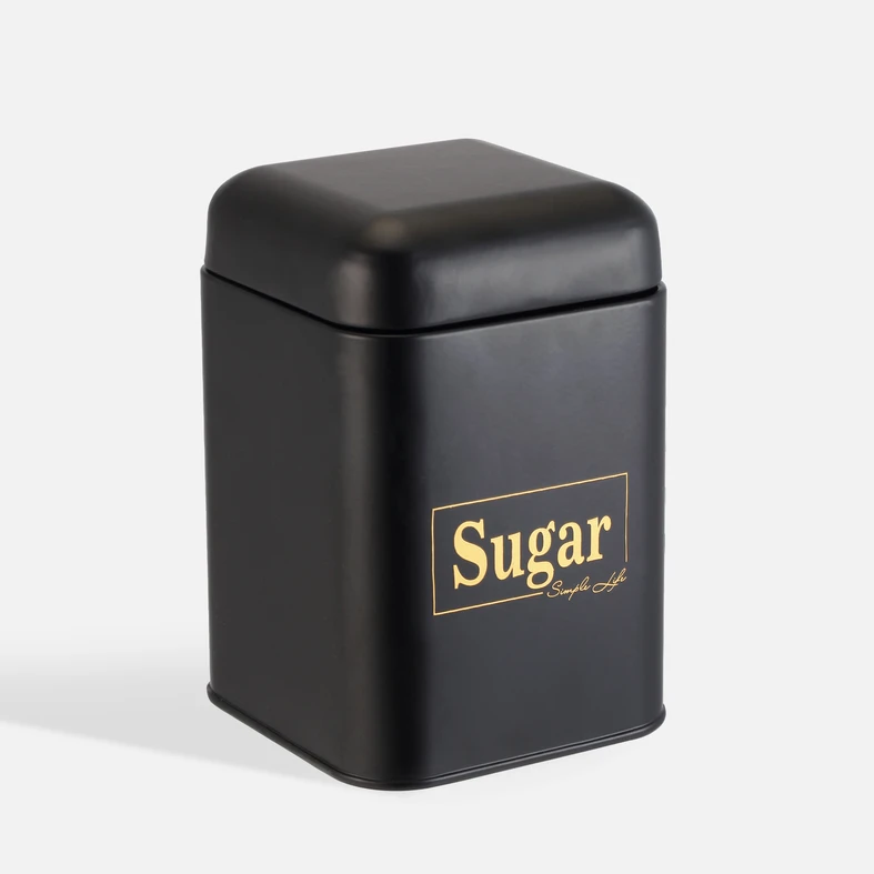 Plechová dóza do kuchyně černá SUGAR 19 cm