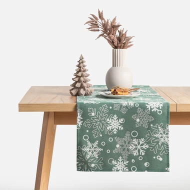 Běhoun na stůl se sněhovými vločkami zelený VINTRO 40x120 cm