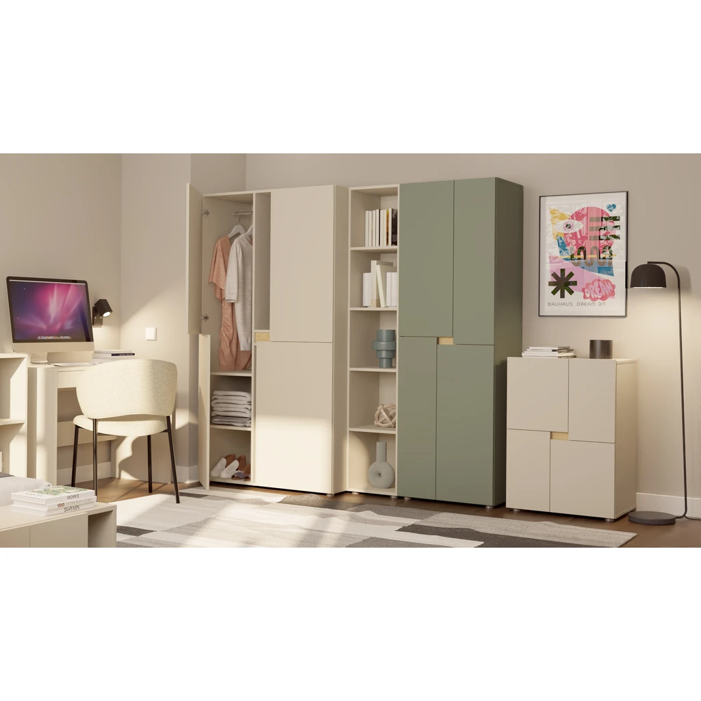 Čtyřdveřová šatní skříň LENS 100 cm kašmír/dub cremona