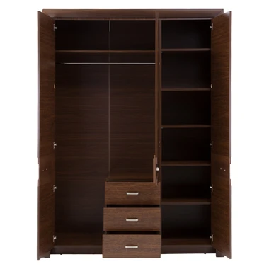 Šatní skříň s tyčí, policemi a zásuvkami tmavě hnědá PARIS