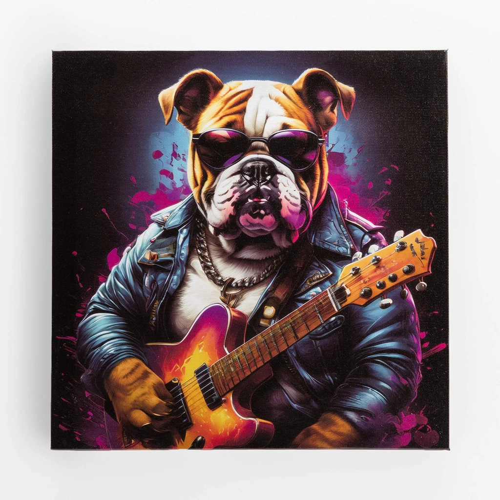 Obraz z grafiką psa z gitarą