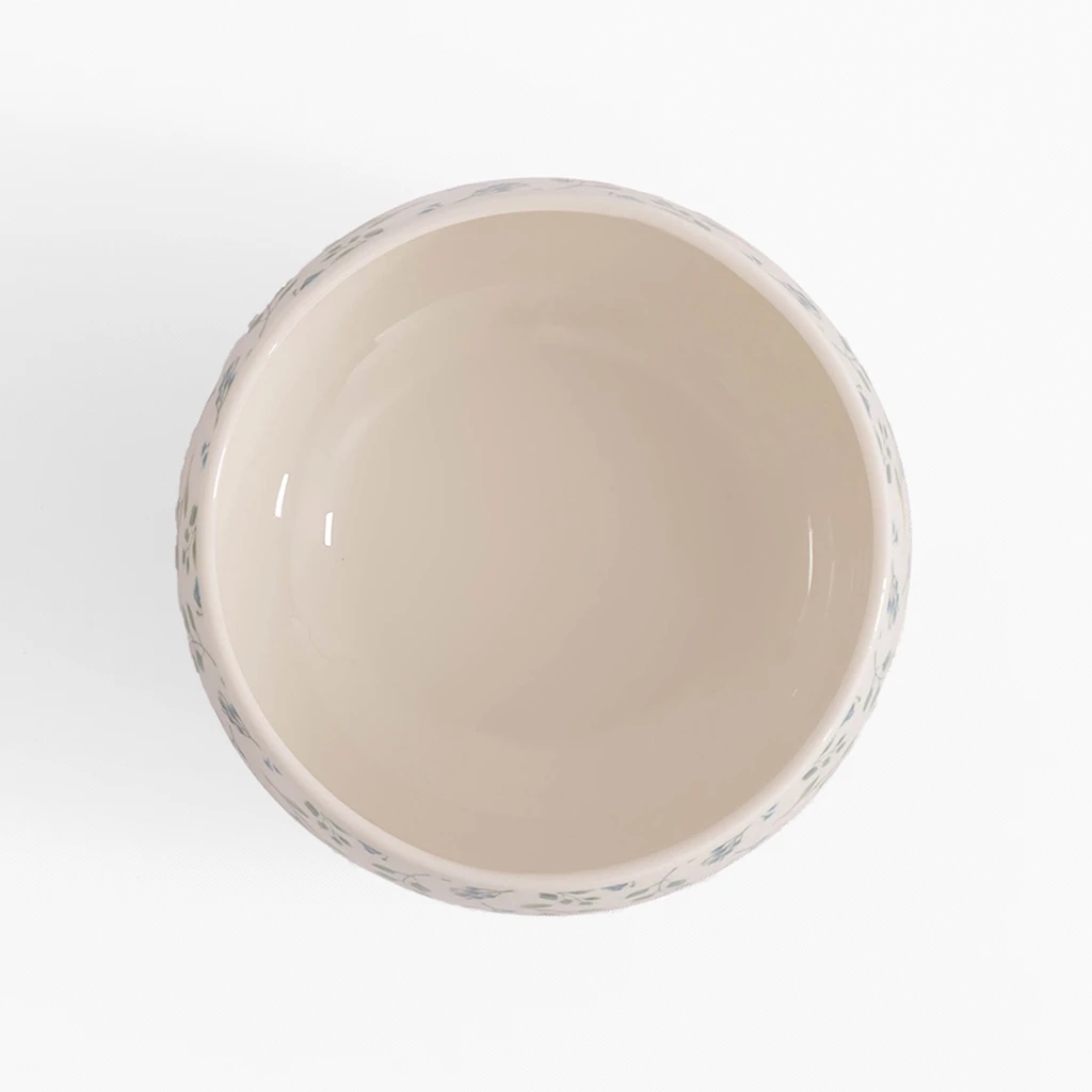 Biała miska z porcelany z kolorowym roślinnym motywem