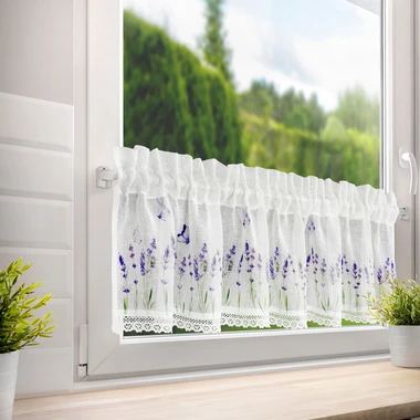 Vitrážková bílo-fialová záclona ELLA 60x150 cm