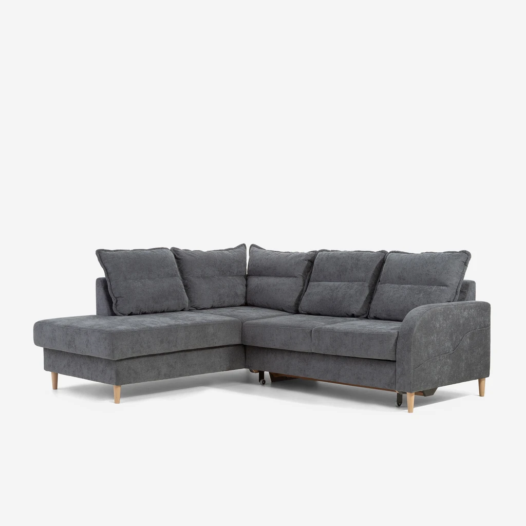 Šedá rozkládací rohová sedací souprava HAMAR 5P levá