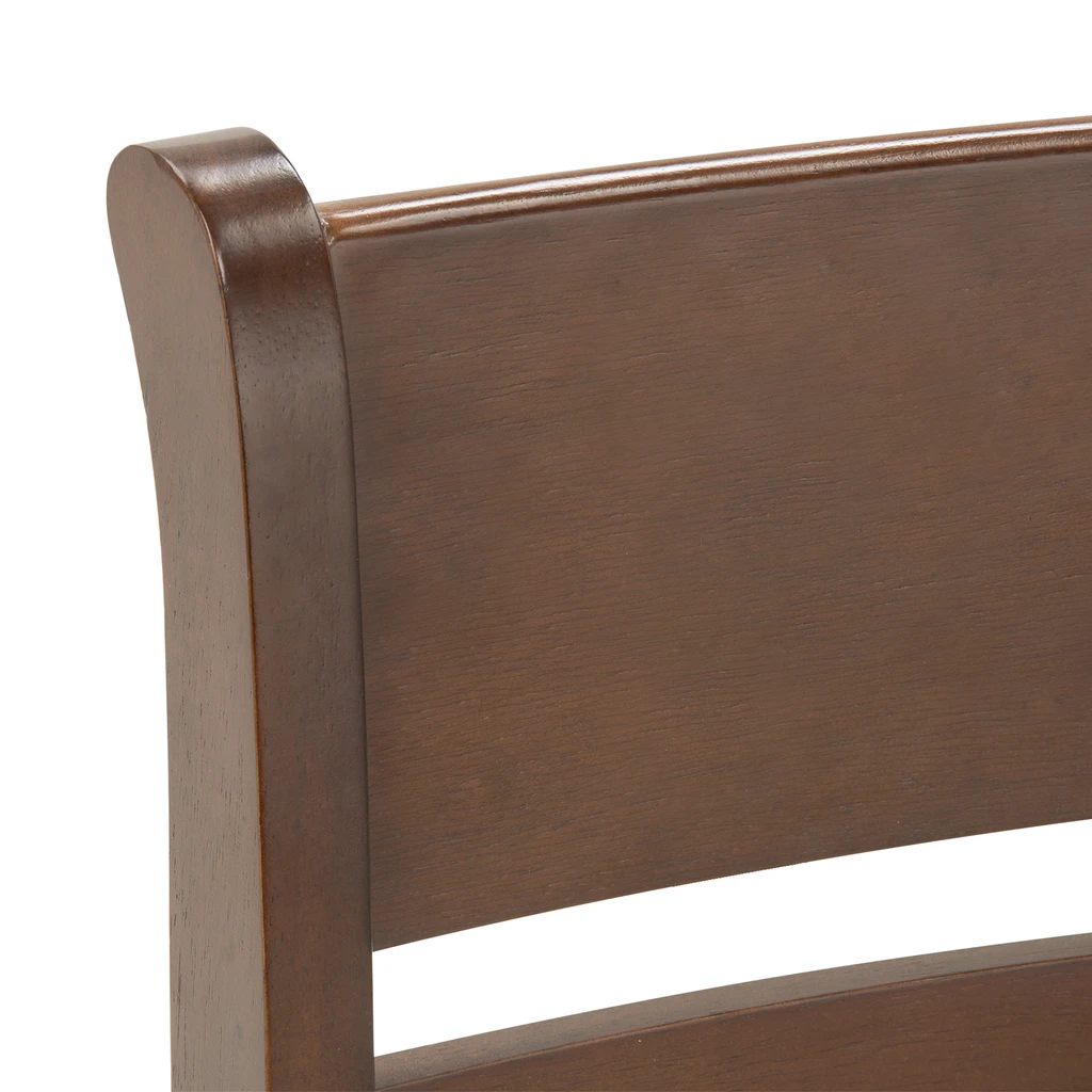 Krzesło DANUS z szarą tapicerką do jadalni, detal, drewniane oparcie.