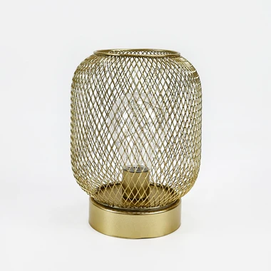Zlatá dekorativní lampička LED síťované stínidlo 14x16,5 cm