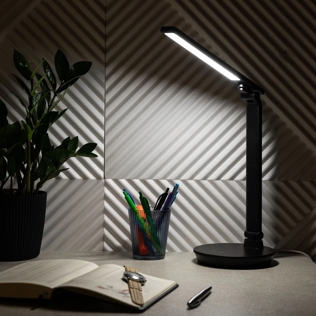Lampa biurkowa LED, okrągła podstawa, czarna - wymiary.