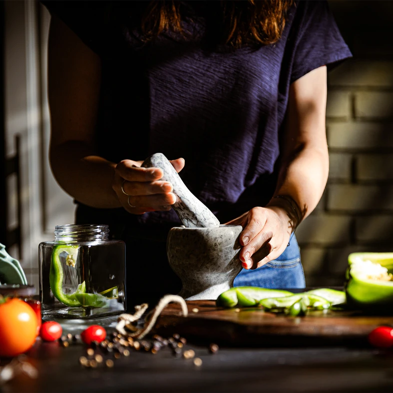 Mramorový hmoždíř s paličkou 10x11,5 cm