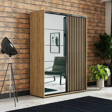 Skříň s posuvnými dveřmi, lamelami a zrcadlem LIMA