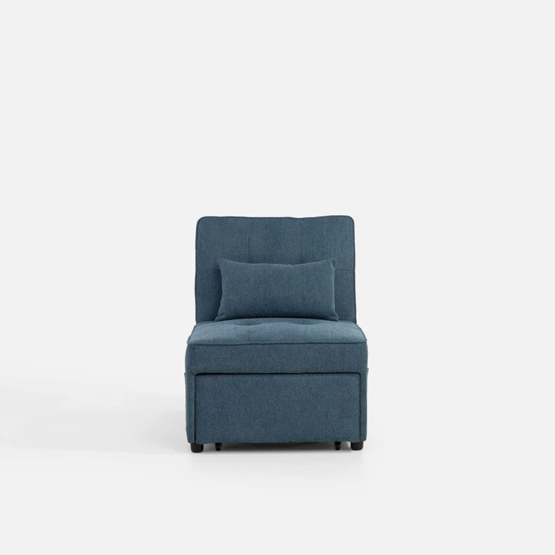 Niebieska sofa 1-osobowa rozkładana, z kieszenią boczną
