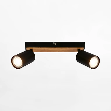 Černé bodové svítidlo se 2 reflektory a dřevěným dekorem TIB