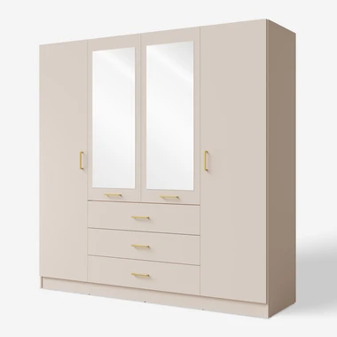 Béžová skříň se zrcadlem KONSO čtyřdveřová