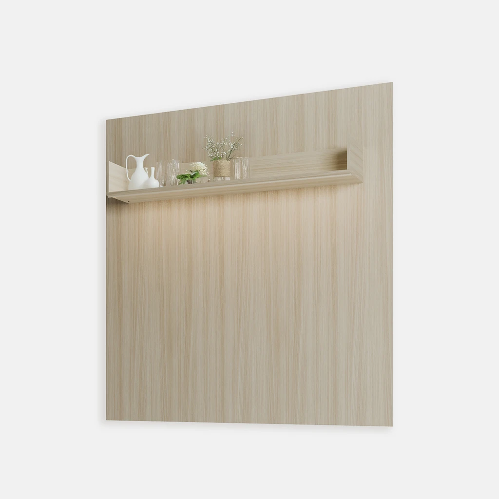 Panel z półką na drobne przedmioty, w kolorze jasnego drewna