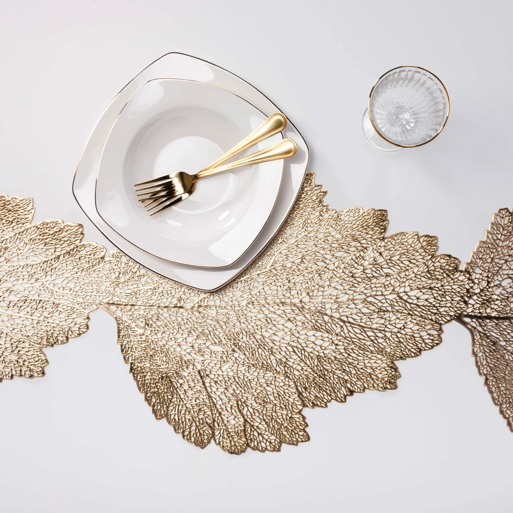 Złoty bieżnik na stół glamour w kształcie liścia