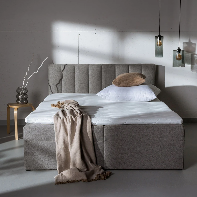 Postel boxspring s topperem šedá PEDRO PU 140x200 cm