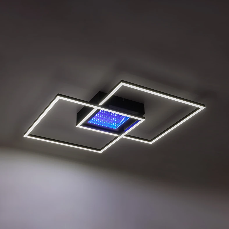 Černé stropní svítidlo rám LED RGB LUMI s dálkovým ovládáním