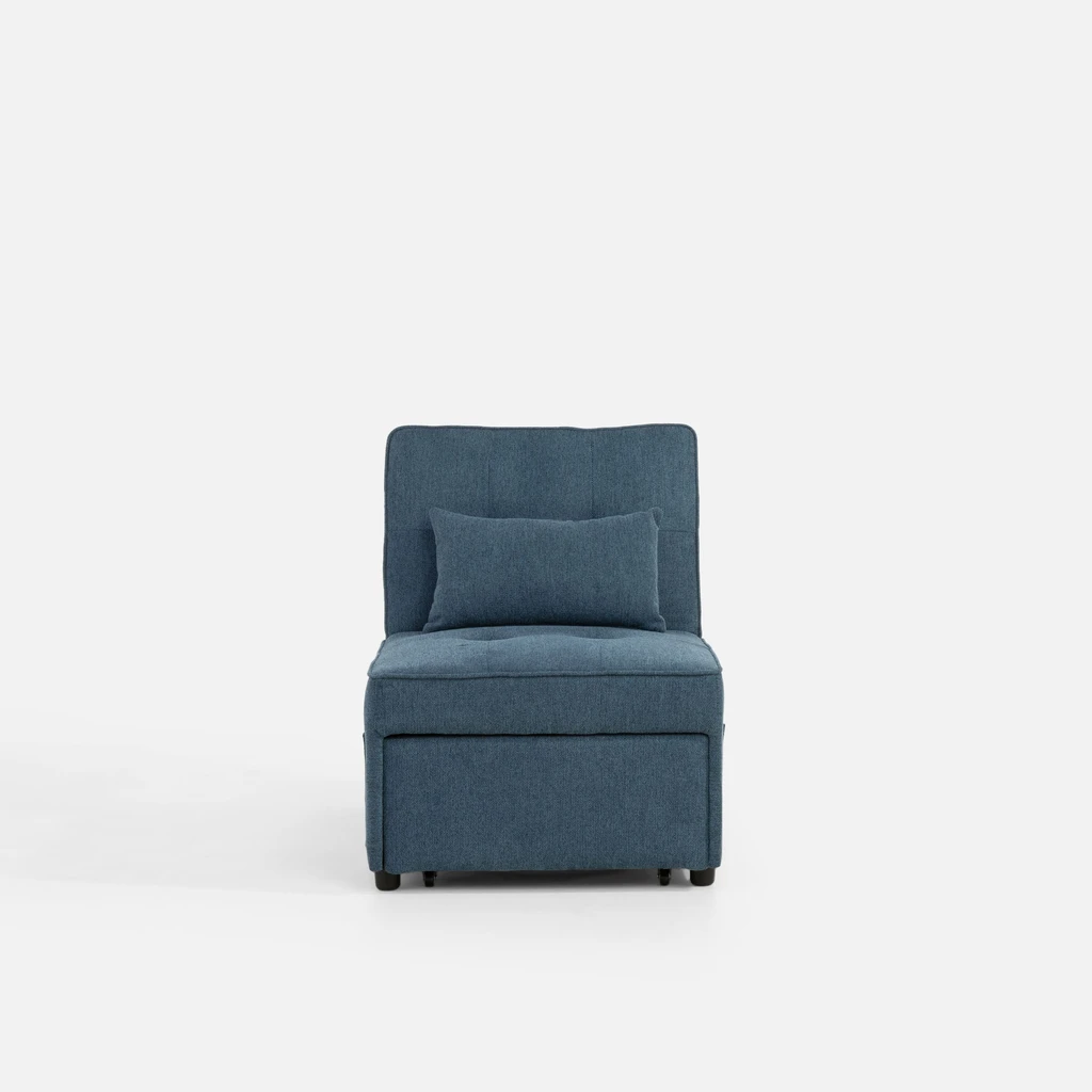 Niebieska sofa 1-osobowa rozkładana, z kieszenią boczną