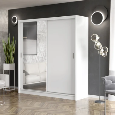 Zrcadlová šatní skříň s posuvnými dveřmi INES 203 cm bílá