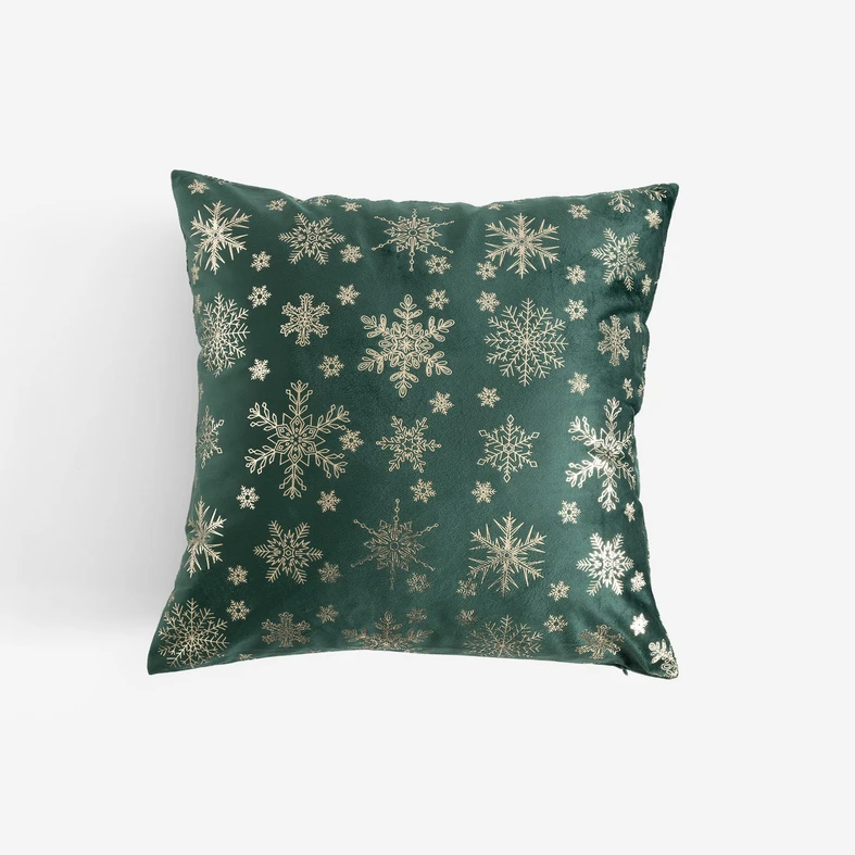 Dekorační polštář se sněhovými vločkami CELEBRI zelený 45x45 cm
