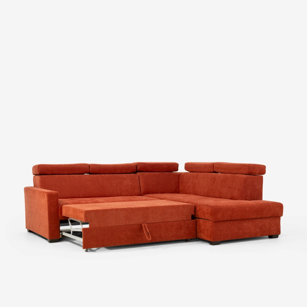 Cihlová rozkládací rohová sedací souprava FEN 5P pravá