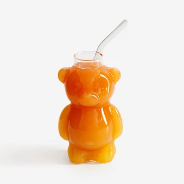 Sklenice s brčkem ve tvaru medvídka, 320 ml