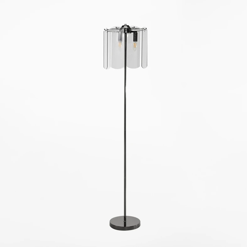 Černá stojací lampa s kouřovým sklem NIRA