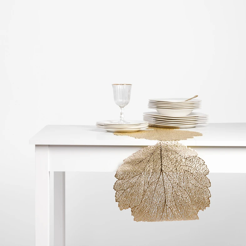 Złoty bieżnik na stół glamour w kształcie liścia