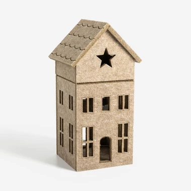 Dekorace filcový domek LED, béžový, 28 cm, MIX