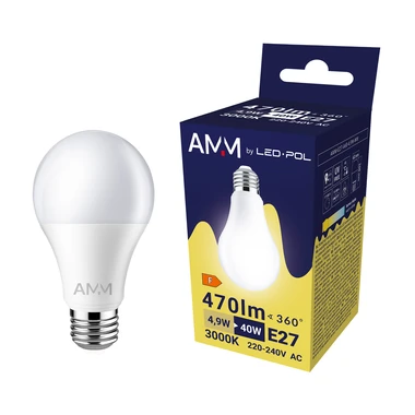 LED žárovka E27 4,9W teplé barvy AMM-E27-A60-4,9W-WW