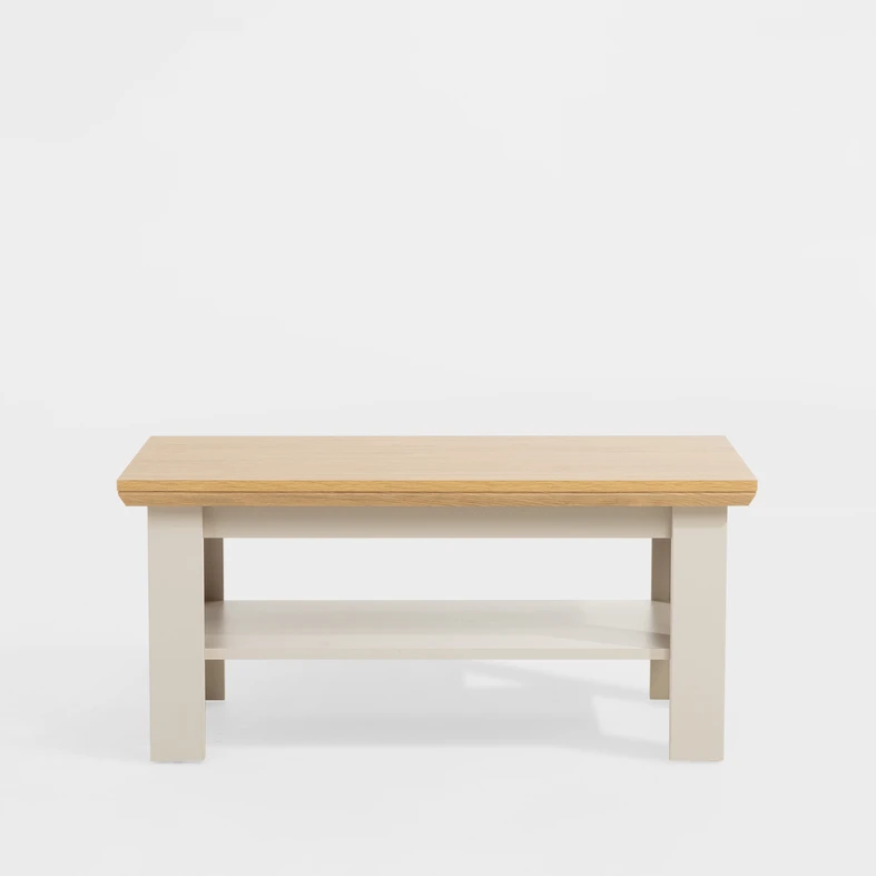 Kaszmirowy stolik prostokątny, z blatem w kolorze drewna