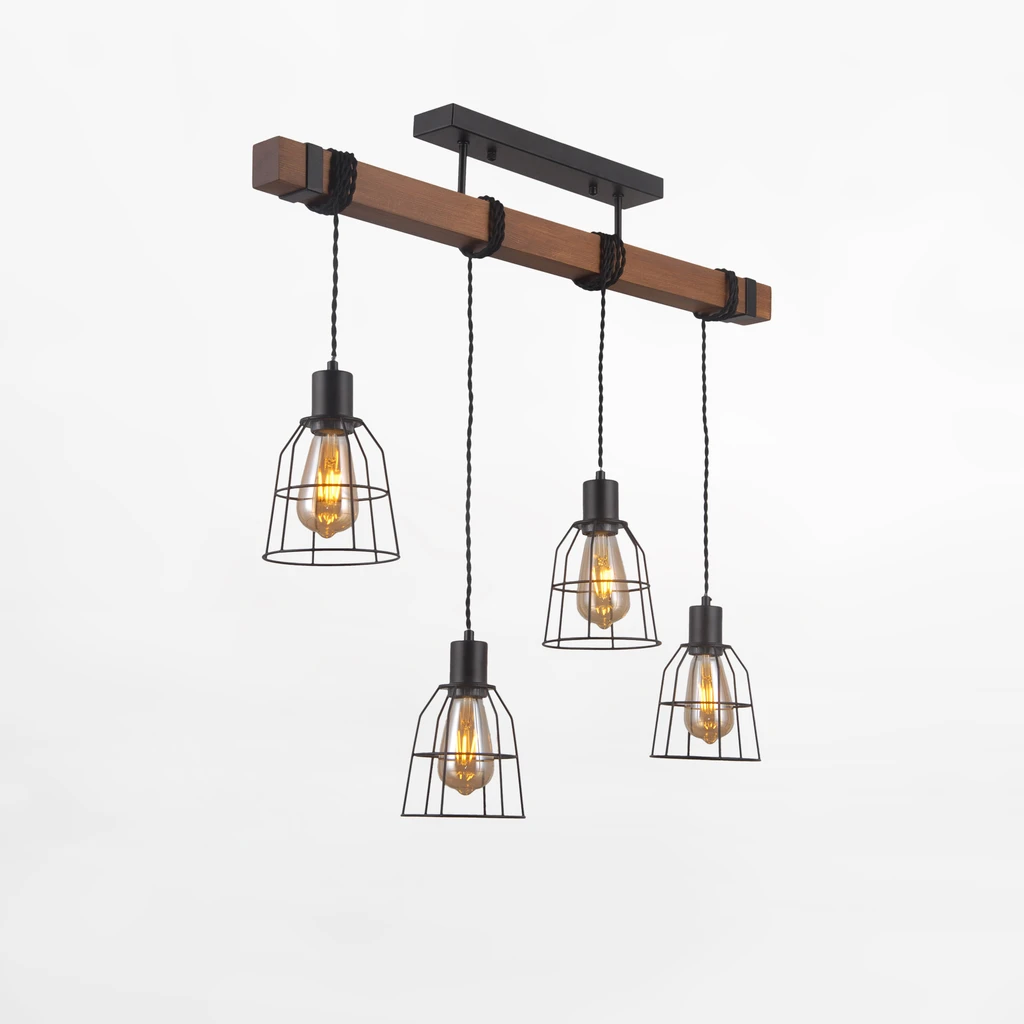Oprawa lampy wiszącej REDA pozwala na zamontowanie 4 żarówek typu E27 o mocy maksymalnej 40W.