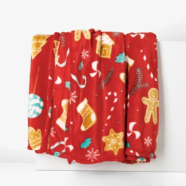 Vánoční deka s perníčky červená CODIE 130x160 cm