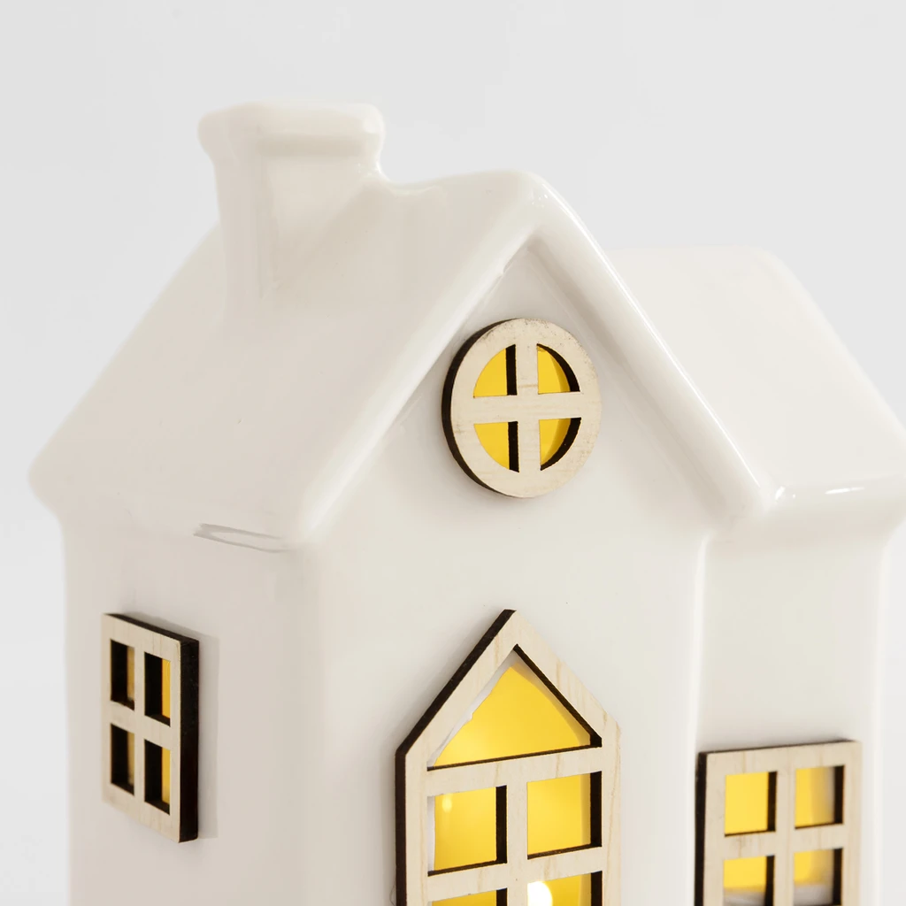 Dekorativní LED domek bílý 14 cm