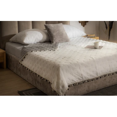 Černo-bílý přehoz na postel FRINGLE 180x200 cm