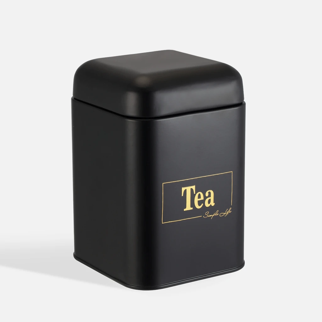 Plechová dóza do kuchyně černá TEA 19 cm
