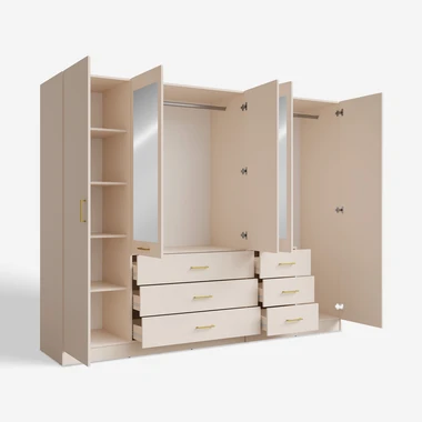 Béžová skříň se zrcadlem KONSO pětidveřová