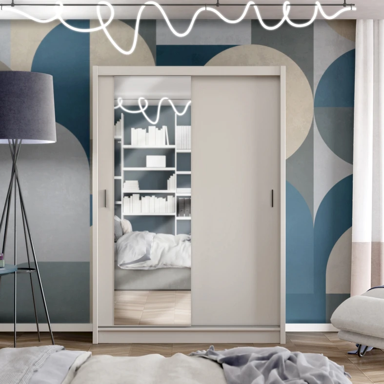 Šatní skříň se zrcadlem NESS 150 cm kašmír