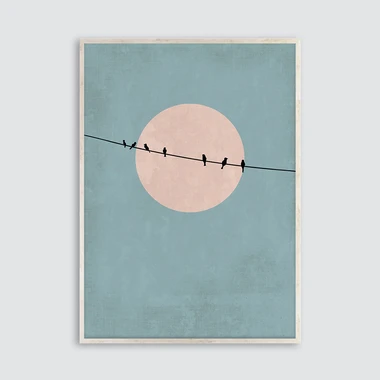 Obraz v hnědém rámu MOON BIRDS 70x100 cm