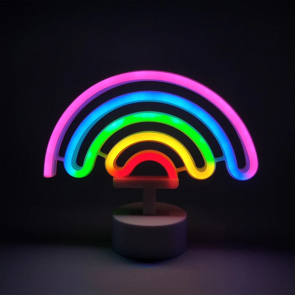 Lampką RAINBOW z kolorowym światłem LED ozdobisz wnętrze pokoju, stawiając na komodzie, półce lub blacie biurka.