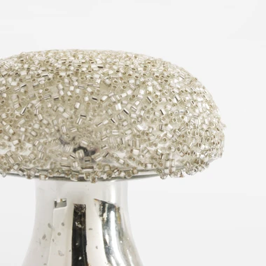 Skleněná dekorace HŘIB, stříbrný, 10 cm