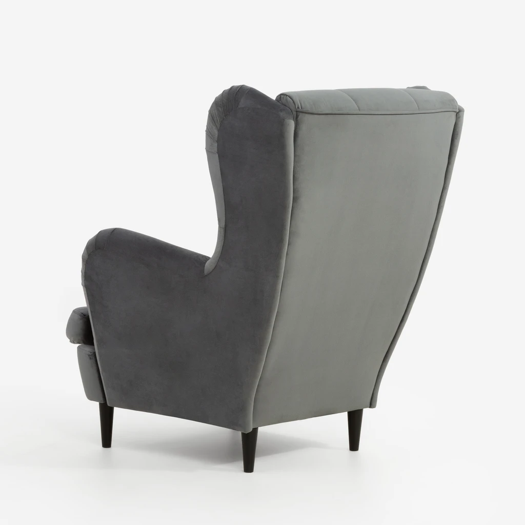 Velurové šedé křeslo ušák VITO