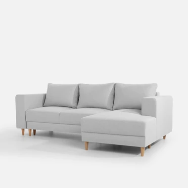 Světle šedá rozkládací rohová sedací souprava PERA pravá