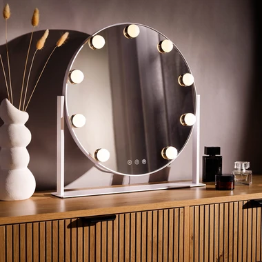 Kulaté bílé zrcadlo s LED osvětlením 44 cm